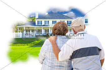 Daydreaming Senior Couple Over Custom Home Photo Thought Bubble