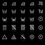 Laundry line icons with reflect on black background