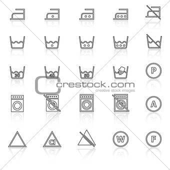 Laundry line icons with reflect on white background