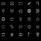 Mail line icons with reflect on black background