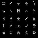 Medical line icons with reflect on black background