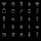 Packaging line icons with reflect on black background