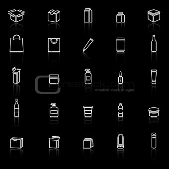 Packaging line icons with reflect on black background