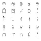Packaging line icons with reflect on white background