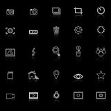 Photography line icons with reflect on black background