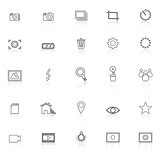 Photography line icons with reflect on white background