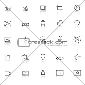 Photography line icons with reflect on white background