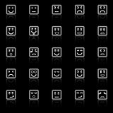 Square face line icons with reflect on black background