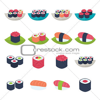 Sushi icon set over white