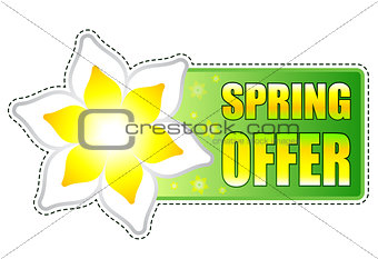 spring offer green label with flowers