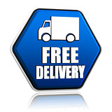 free delivery and truck sign in blue button