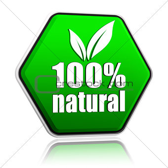 100 percentages natural with leaf sign in green button