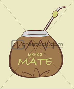 Vector illustration of yerba Mate, Calabash with Bombilla 