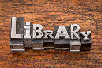  library word in metal type