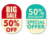 50 percent off discount, big sale and special offer, two ellipti
