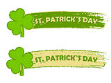 St. Patrick's day with shamrock signs, two green drawn banners