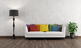 Retro living room with colorful couch