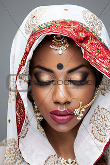 Exotic Indian bride dressed up for wedding