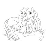 Beautiful princess and her horse, coloring book page