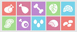 Flat icons set for web: meat, eggs, offal and bones