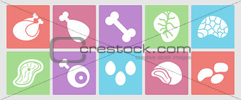 Flat icons set for web: meat, eggs, offal and bones