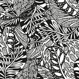 Doodling hand drawn seamless background with feathers