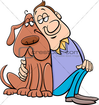 dog with owner cartoon illustration