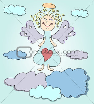 Blond angel with purple wings