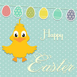 Easter border background with chick and bunting