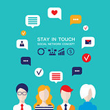 Social network concept People avatars with speech bubbles and business icons for web