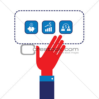 Businessman hand showing web icons Successful business concept Modern flat design