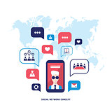 Social network concept  Mobile smart phone with speech bubbles and business icons Infographic elements