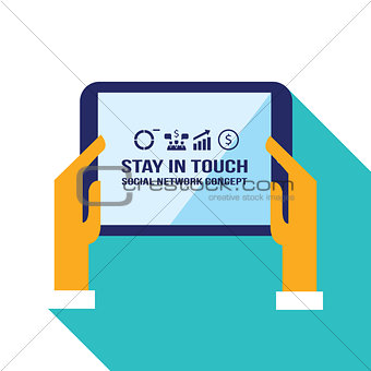Businessman hands holding the tablet with web icons Social network Communication concept