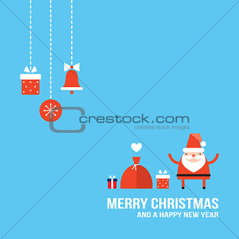 Cute Santa Claus New Year Christmas Holiday greeting card Flat design