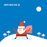 Santa Claus and bag with presents gifts Merry Christmas Happy New Year greeting card 