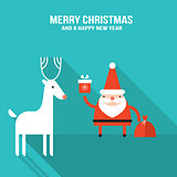 Cute Santa Claus with gift and presents Modern flat design