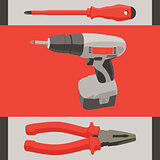 Instrument tool set - screwdriver, drill and pliers