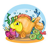 Illustration of a happy goldfish 