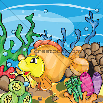 Illustration of a happy goldfish 