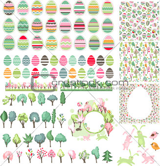 Big collection with easter eggs  and spring trees
