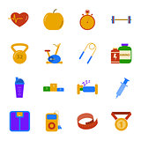 Fitness and gym flat icons set