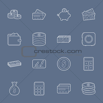 Money and financial thin lines icons set