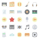 Music and audio flat icons set
