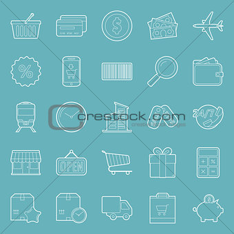 Sales and shopping thin lines icons set