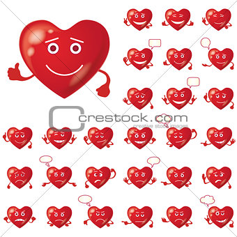 Valentine hearts, smileys, set
