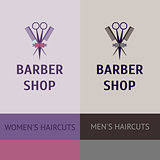 Vector heraldic logo for a hairdressing salon. Business card and banner. Template for corporate style barbershop. Status and elegance. barbershop for men and women