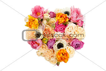 Heart shaped flower bouquet isolated on white