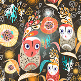 floral pattern with owls