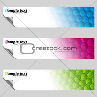 Banner set with peeled corners