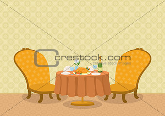 Restaurant with dishes on table